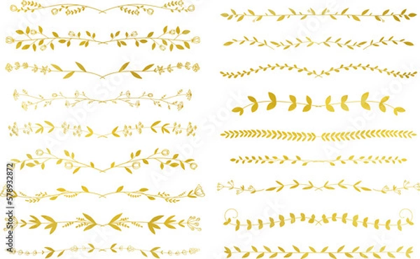 Fototapeta 金色の繊細な植物や花のボタニカルラインセット　ベクター素材