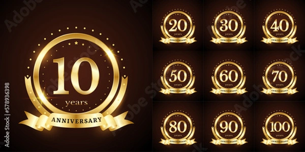 Fototapeta Anniversary number logotype label badge template. Premium anniversary celebration emblem signs design png for company, booklet, leaflet, magazine, brochure, web, invitation or greeting card
