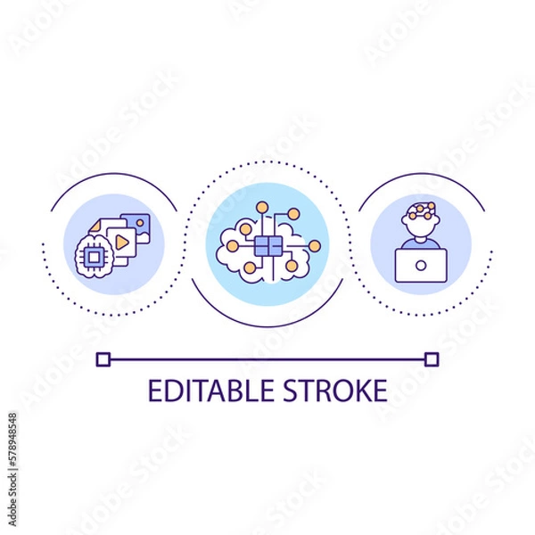 Fototapeta Brain computer interface loop concept icon. Control technology by your mind. Metaverse opportunities abstract idea thin line illustration. Isolated outline drawing. Editable stroke. Arial font used