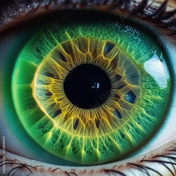 Obraz Human green eye supermacro closeup background. 4k, hyper realistic