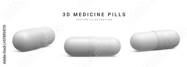 Obraz Set of 3d realistic capsule pills isolated on white background. Medicine and drugs. Vector illustration