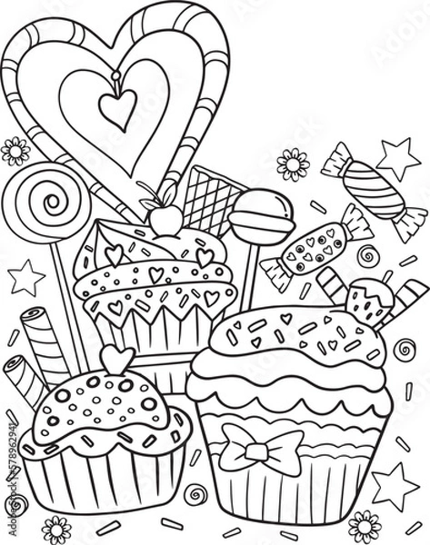Fototapeta Black and white pattern. Doodle frame with place for text, greeting card, coloring book or background decorative. Relaxation for adults and kids. Vector Illustration.

