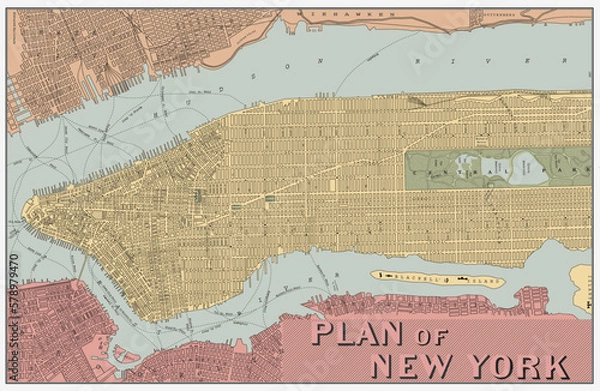 Fototapeta Vintage Historical map of New York City. Vector illustration.
