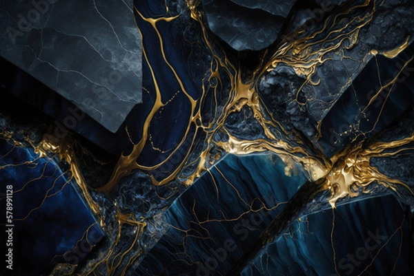 Obraz Blue and Gold Marble Luxury background texture design for wedding invitation card, cover, packaging, advertasing, fashion, site. Generative ai.