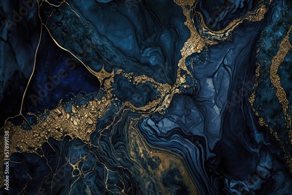 Obraz Blue and Gold Marble Luxury background texture design for wedding invitation card, cover, packaging, advertasing, fashion, site. Generative ai.