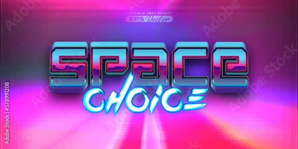 Fototapeta Retro futuristic 80s space choice editable text effect style vibrant back to the future theme with experimental background, ideal for poster, flyer rad 1980s touch