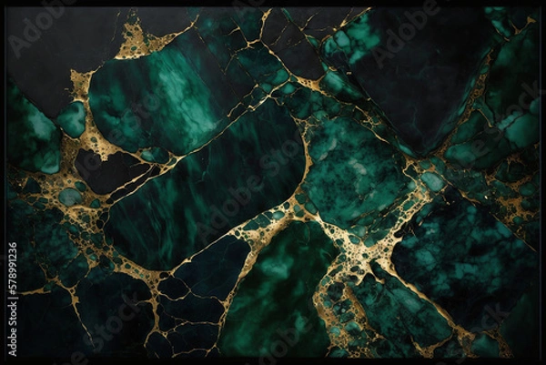 Obraz Green and Gold Marble Luxury background texture design for wedding invitation card, cover, packaging, advertasing, fashion, site. Generative ai.