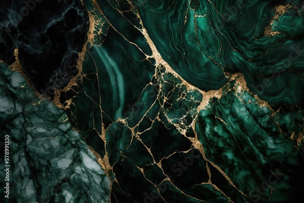 Obraz Green and Gold Marble Luxury background texture design for wedding invitation card, cover, packaging, advertasing, fashion, site. Generative ai.