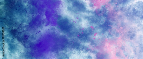 Fototapeta Artistic hand painted multi layered dark blue background. dark blue nebula sparkle purple star universe in outer space horizontal galaxy on space. navy blue watercolor and paper texture. wash aqua