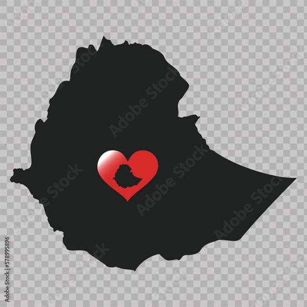 Obraz Simple Black Map of Ethiopia Isolated on transparent background. Vector