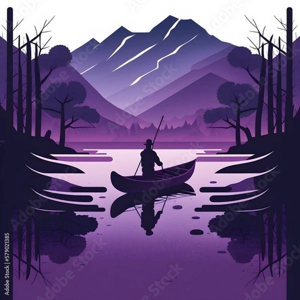 Fototapeta Japanese samurai in boat created using Generative AI Technology