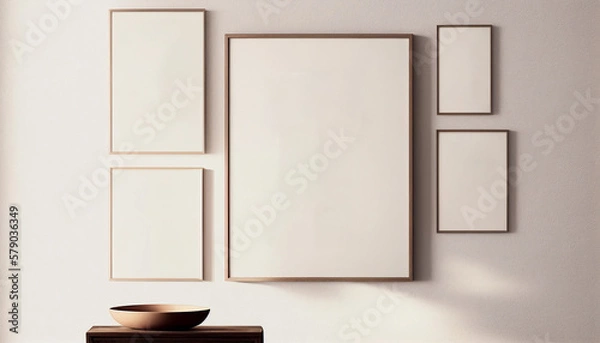Obraz Composition of empty frame on wall, mokup, AI generated