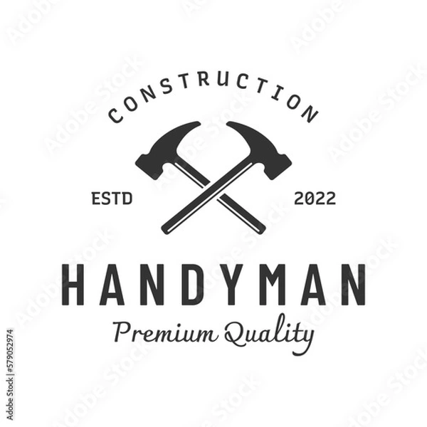 Fototapeta Crossed hammer logo template design for vintage work carpentry tools.Logo for handyman, repair, construction.