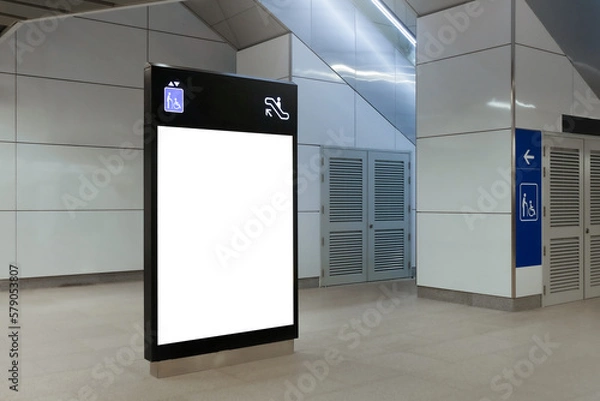 Fototapeta Blank mock up for vertical poster advertising; 6 sheet digital display in MRT station; OOH out of home template