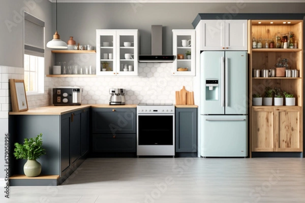 Fototapeta Modern Bright Kitchen Room Background for Product Display Photography generative ai