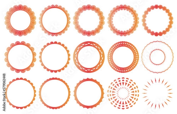 Obraz 赤色の線だけの円形レースのフレーム素材セット