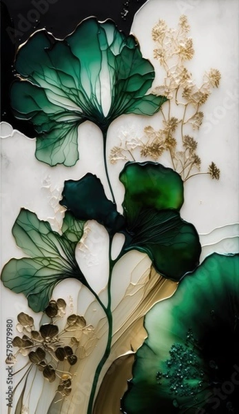 Obraz Beautiful abstract flower ink background, made with generative ai
