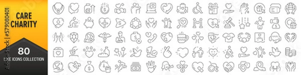 Fototapeta Care and charity line icons collection. Big UI icon set in a flat design. Thin outline icons pack. Vector illustration EPS10