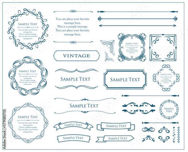 Fototapeta 高級感のあるビンテージ調のフレームデザインセット　罫線　枠　ウエディング　ビンテージ　アンティーク