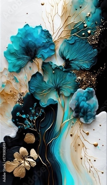Obraz Beautiful abstract floral ink background, made with generated ai