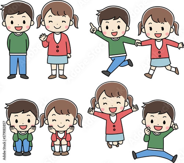 Fototapeta ジャンプ・歩く・子供のイラストセット