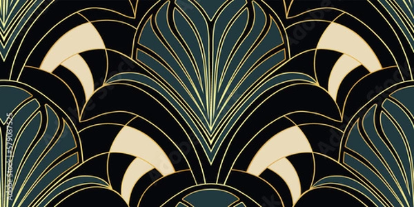 Fototapeta Art Deco Style Retro Seamless Pattern. Luxury vector background with golden metallic lines. Elegant vintage backdrop for textile, business stationary, home decor, wrapping paper