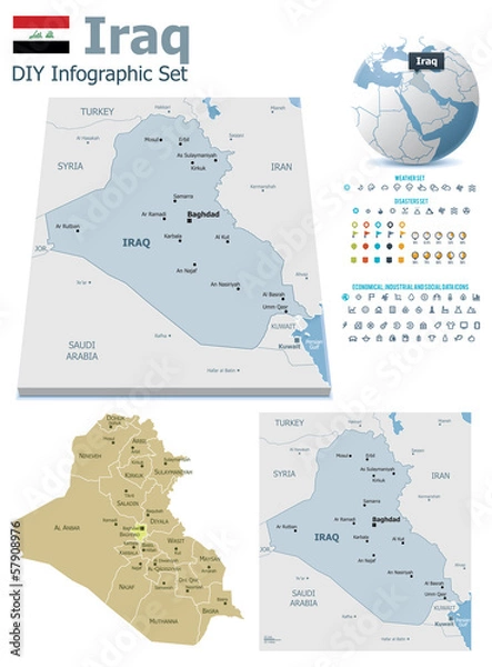 Fototapeta Mapy Iraku ze znacznikami