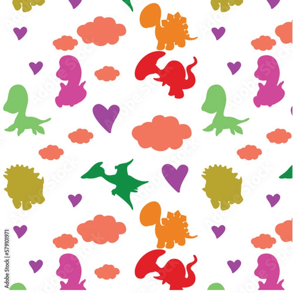 Fototapeta Pattern cute dinosaurs flat color
