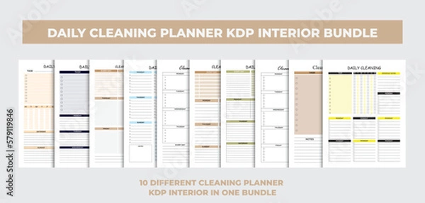 Obraz Daily cleaning planner interior design template, kdp interior bundle . eps
