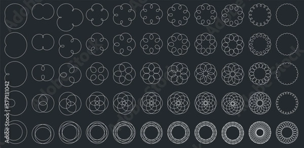 Fototapeta Set of Vector Mathematical Roulette Curve Structure Set - Abstract Generative Cardioid Art Elements  

