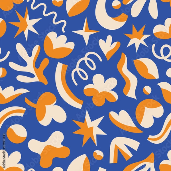 Fototapeta Vector seamless pattern with abstract flower elements . Trendy organic botanical shape background for social media, invitation, web.