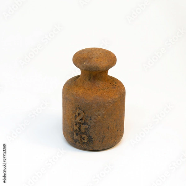 Obraz Ancient rusty 5 kg. weight on white background