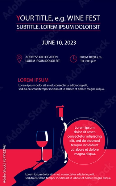 Obraz Banner or flyer with a bottle of wine and a glass of wine. Add your own text.