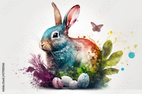 Fototapeta Easter bunny illustration created using generative AI.