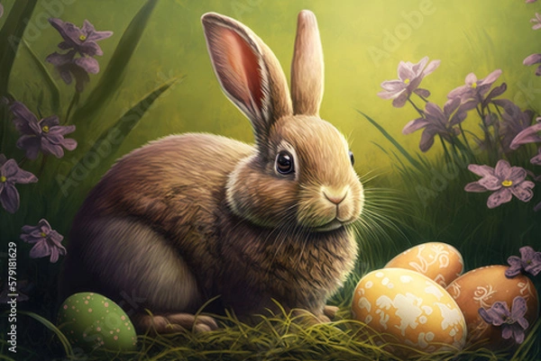 Fototapeta Easter bunny illustration created using generative AI.