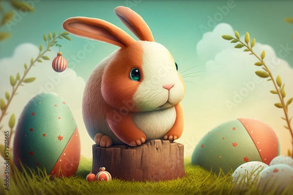 Fototapeta Easter bunny illustration created using generative AI.