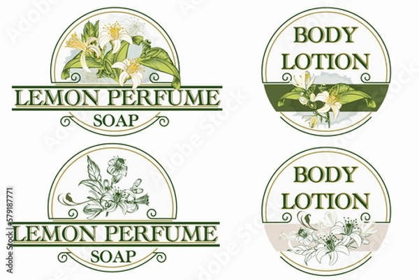 Fototapeta Collection of vector soap labels with lemon flowers for design