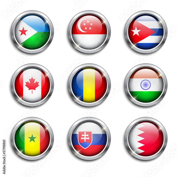 Obraz World flags round buttons