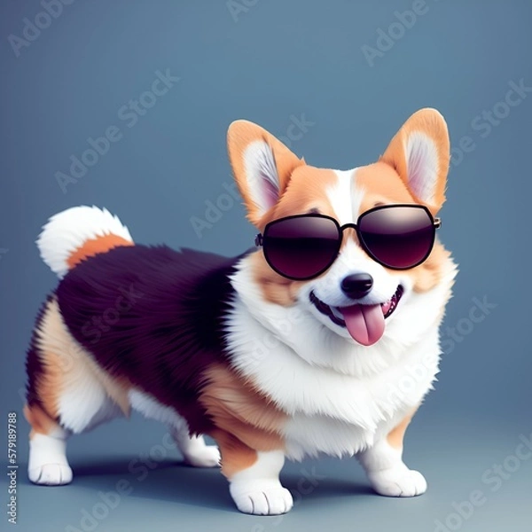 Fototapeta Corgi the dog with sunglasses.   
Created with generative AI
