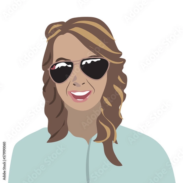 Obraz Smiling Girl with Sun Glasses - A Simple Illustration with Natural Colors