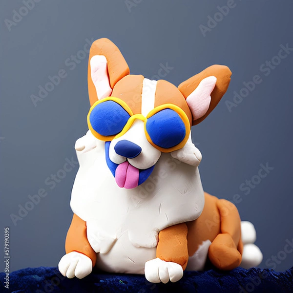 Obraz Corgi with sunglasses. Clay.  
Created with generative AI