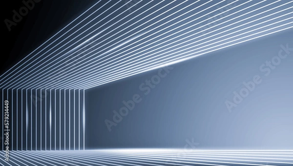 Fototapeta abstract modern architecture background, 3d illustration, horizontal, The silver lines construct the spatial background of extending the sense of space science and technology