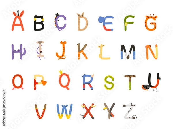 Fototapeta Font alphabet design with colorful animals concept