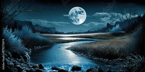 Obraz Moon River Landscape Art Design Background Generative AI