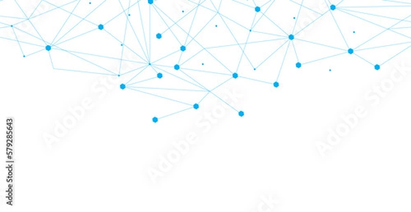 Obraz Blue network. Abstract connection on white background. Network technology background with dots and lines for desktop. Ai system background. Abstract data concept. Line background, network technology