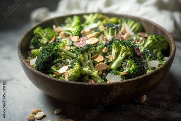 Fototapeta Broccoli and almond salad
