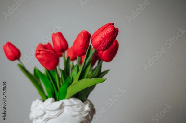Obraz a bouquet of red tulips on a white background