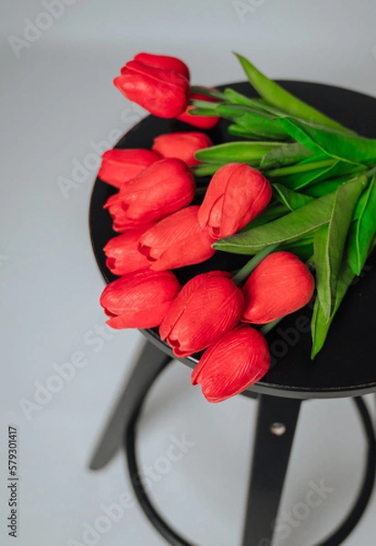 Obraz a bouquet of red tulips on a white background
