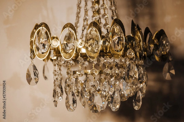 Obraz vintage golden chandelier on a dark background