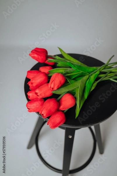Obraz a bouquet of red tulips on a white background